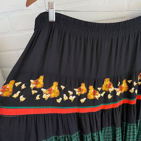 Vintage Carole Little Petites Novelty skirt Hen Chicken Black Kelly green 18 - Picture 7 of 15